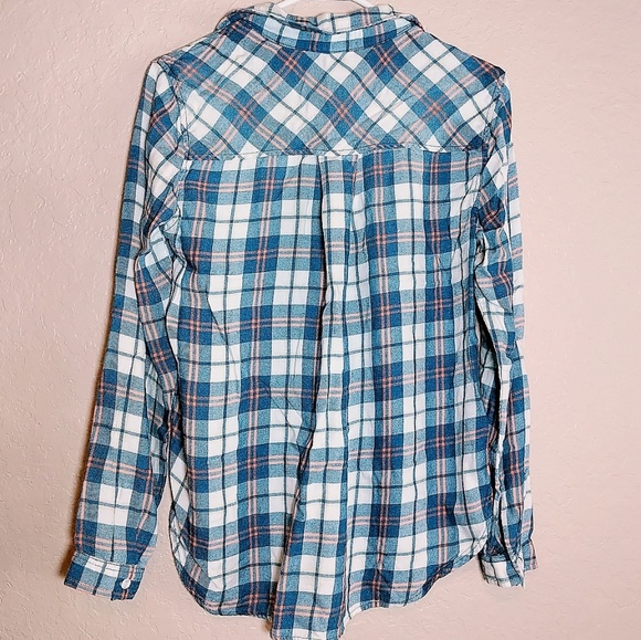 Bella Dahl button down plaid hi low Indigo top - Picture 4 of 8